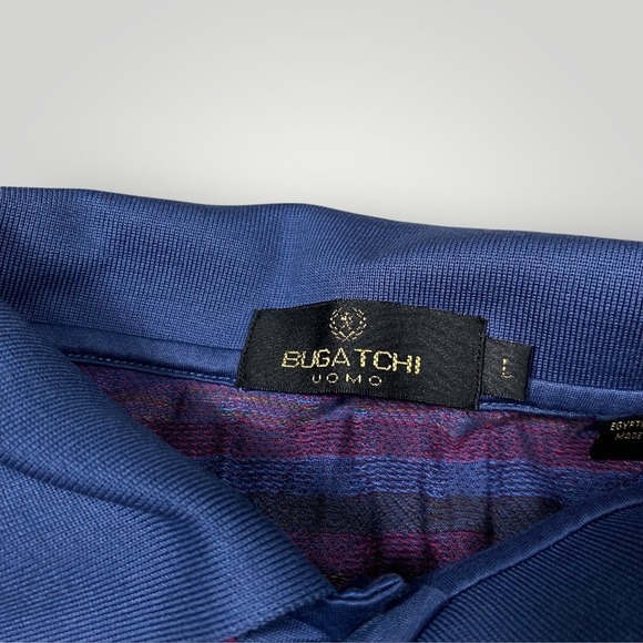 Bugatchi Uomo Blue Patterned Egyptian Cotton Polo Shirt White Witch Mens Large - Picture 5 of 9